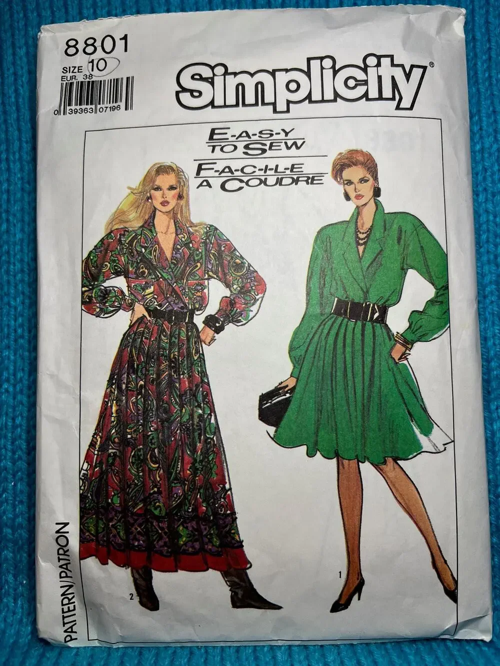 Simplicity Sewing pattern 8801 shirt dress pleat skirt swing skirt 1980s size 10